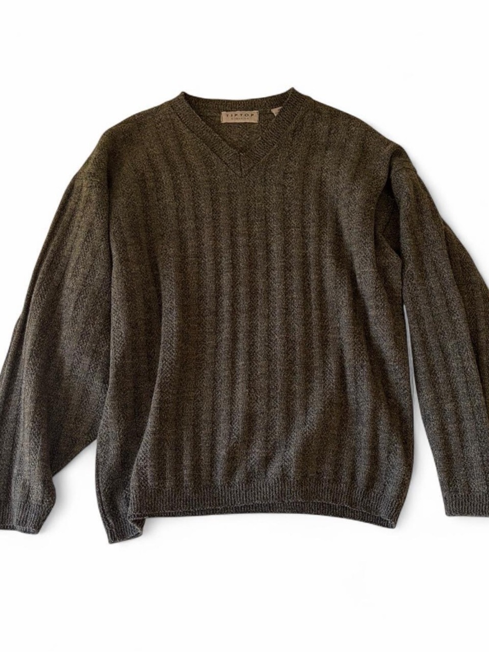 Men's V-Neck Ribbed Sweater - Brown